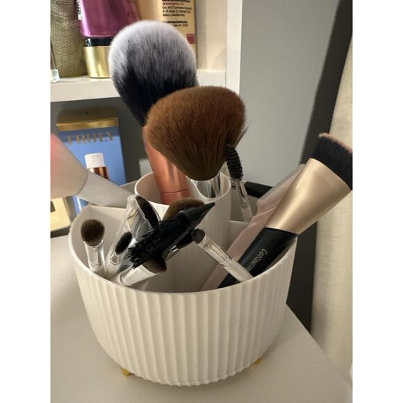 Diesisa 5 Slot Make up Brushes White Cup 360° Rotating Makeup Bru sh Holder - Picture 4 of 5